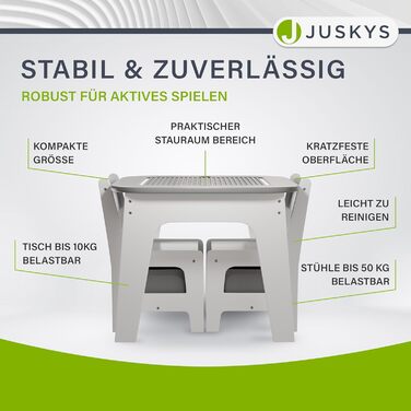 Дитяча меблева група Juskys Milou: стіл та 2 стільці - дерев'яний дитячий столик з місцем для зберігання, сірий колір