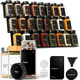 Органайзер для спецій KIVY з полицями та 24 скляними баночками | Регульований, підходить для всіх ящиків | Чорний колір