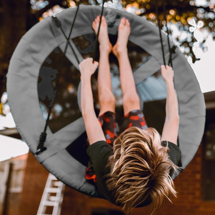 Сітчаста гойдалка ZERRO Nestschaukel для дітей та дорослих, Ø120см, до 150кг, регульована висота, сіра