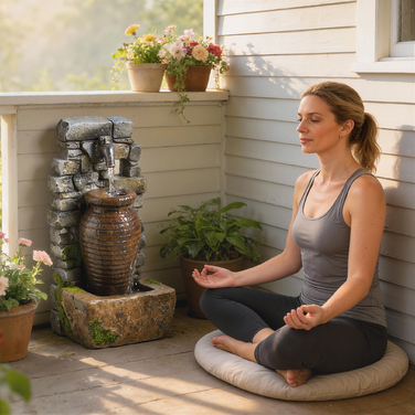 Гарний фонтанчик для саду з регульованою подачею води та 3-рівневою імітацією кам'яної стіни у вигляді глечика.