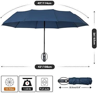 Складна парасолька ZOMAKE Stormproof, відкрита-закрита, 10 ребер, захист від ультрафіолету, сапфір, для чоловіків і жінок