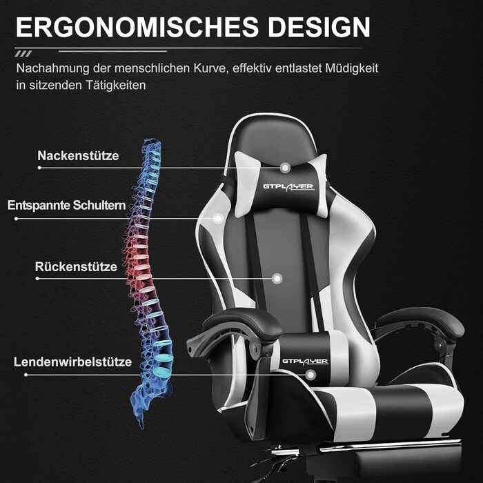 Ігрове крісло GTPLAYER з масажем, підставкою для ніг та підголовником