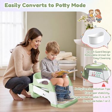 Універсальний дитячий сидіння на унітаз 3-в-1 з драбинкою, зелений – тренажер для хлопчиків та дівчаток, зручний унітаз-горщик для привчання до туалету