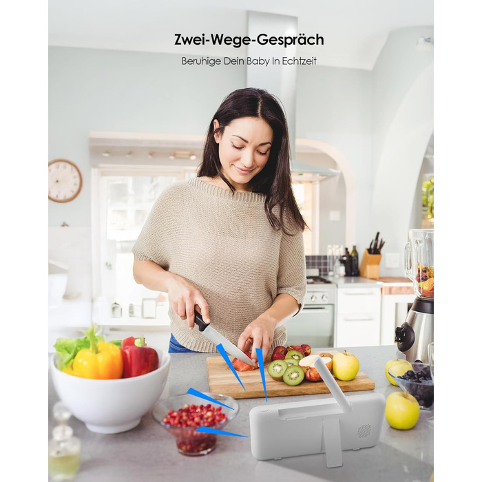 Відеоняня з камерою 2K HD Wi-Fi Babyphone з додатком, 360° огляд, 4x Zoom, нічний режим, датчик руху/плачу/звуку, термометр, чорний - 1 камера