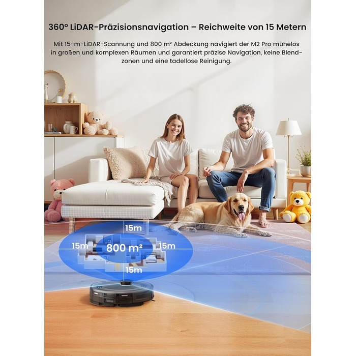 Робот-пилосос LEFANT M2 Pro з вологою тканиною, 5000Pa, лазерна навігація, LiDAR dToF, 150 хв, розпізнавання килимів, керування через додаток/голос, для видалення шерсті тварин, чорний