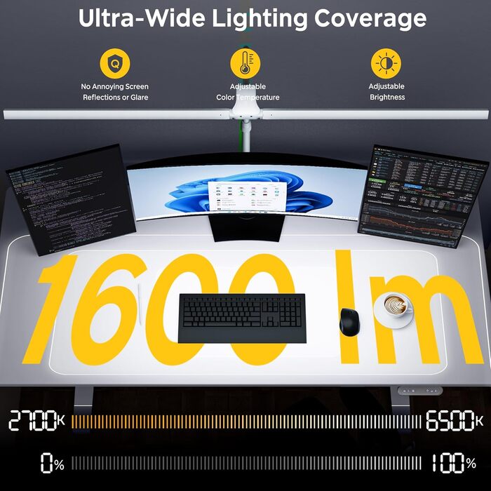 LED настільна лампа EYOCEAN 24W з гнучкою ніжкою та сенсорним керуванням для роботи, читання та дизайну, 80 см, білий колір