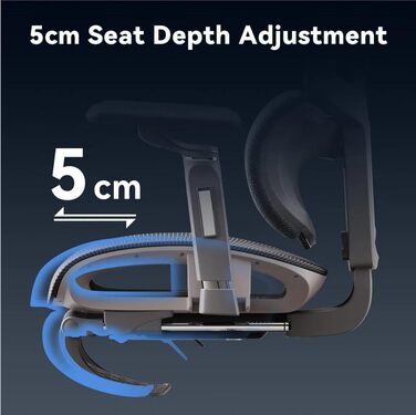 Крісло офісне MUSSO H80 Pro з ергономічною спинкою, сітчасте, з підтримкою попереку, регульовані підлокітники, підставка для ніг, темно-сіре