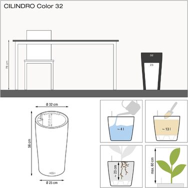 Горщик LECHUZA CILINDRO сірий, 32x32x56 см, 13953