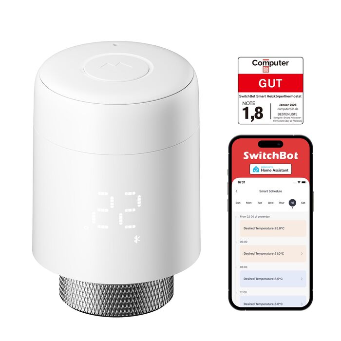 SwitchBot Розумний термостат на радіатор Bluetooth з керуванням через додаток та таймером, енергозбереження, сумісний з Alexa, Apple HomeKit та Home Assistant (потрібен Hub)