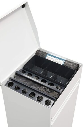 Сталевий кошик для сміття Arregui Top CR222-B з ящиком для зберігання з кришкою, системою відділення сміття з 2 внутрішніми пластиковими знімними відрами з ручкою, 2x17l (34 л), (білий)