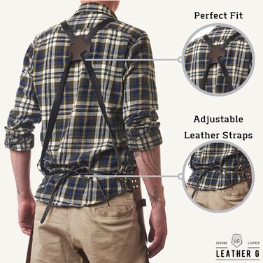 Фартух для гриля зі шкіри з тримачем для пива, BBQ Pitmaster – міцний, з кишенями, регульовані лямки (коричнева шкіра)