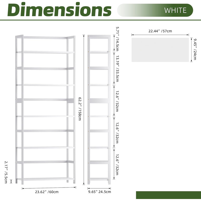 5-ярусна полиця для книг, індустріальна полиця з бамбуковим каркасом, сучасна полиця-вітрина, органайзер для зберігання з дерева для вітальні, домашнього офісу, рустичний колір (білий)