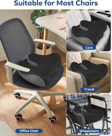 Ортопедична подушка для сидіння Feagar з memory foam - ергономічна подушка для офісного крісла, авто та дому - для полегшення болю в куприку при тривалому сидінні, неслизька (до 100 кг) (Сірий)