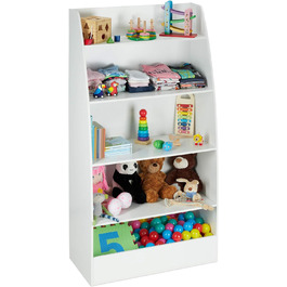 Дитяча книжкова шафа Relaxdays, 5 відділень, передпокій, вітальня та дитяча кімната, стояча полиця, 152 x 80 x 40 см, біла