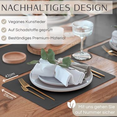 Набір з 6 преміум-підкладок для столу Mahewa® з штучної шкіри - підкладки під тарілки, миючі та водонепроникні, в шкіряному стилі (темно-сірий, квадратні з тримачем)