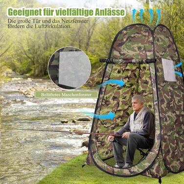 Намет для душу GYMAX, 120x120x190 см, для кемпінгу, відпочинку на природі, з сумкою, зелений (Flecktarn)