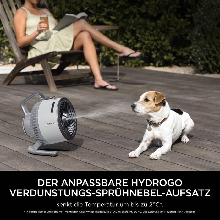 Вентилятор Shark FlexBreeze HydroGo Starker з функцією розпилення, охолодження для дому та вулиці, тихий та довговічний, з підключенням та без, компактний та легкий, потік повітря до 20 м, модель FA050EUDV