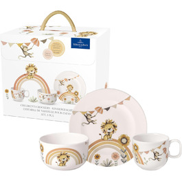 Набір дитячого посуду Villeroy & Boch Boho Kids 'Roar like a lion' (3 шт.) Бежевий, для миття в посудомийній машині, з мікрохвильовкою, з зображенням лева та мавпи, преміум-посуд