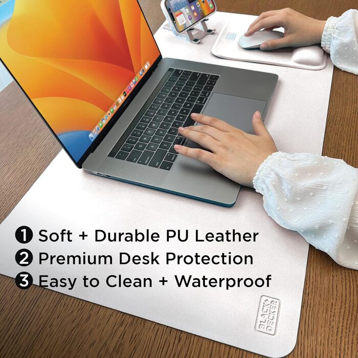 Килимок для столу Black+Decker зі штучної шкіри для клавіатури та миші, захисний підкладник для геймінгу та домашнього офісу (Білий/Сад, 40x81 см)