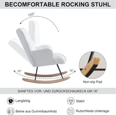 Крісло-гойдалка для годування Stillsessel з підлокітниками, біле, до 136 кг