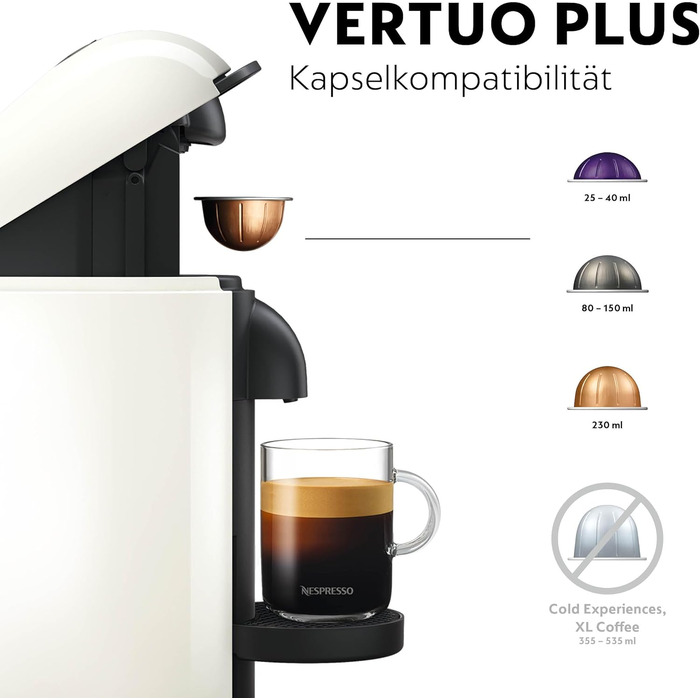 Кавомашина Nespresso Vertuo Plus Krups, автоматичне розпізнавання капсул, білий колір, XN9031