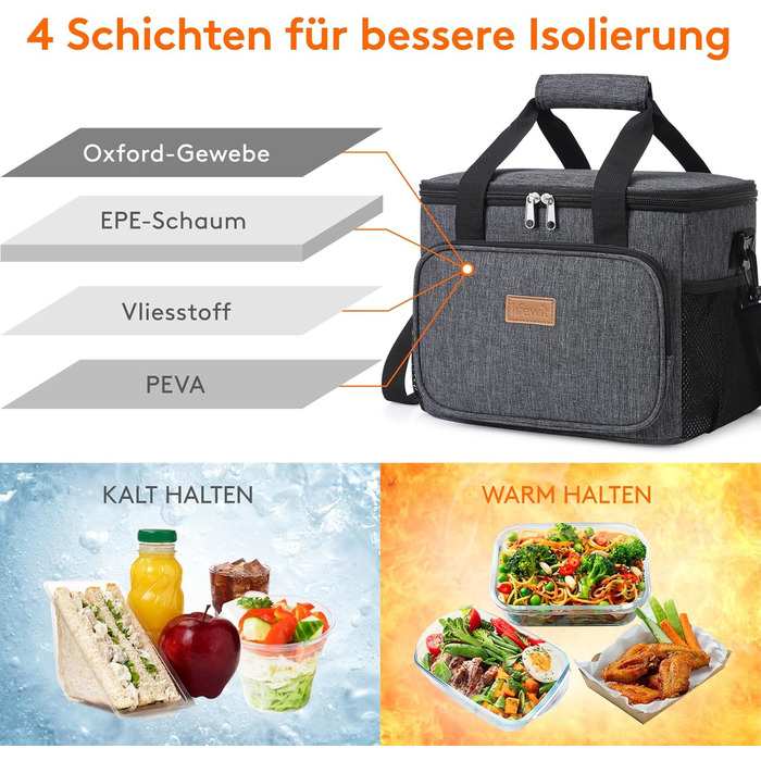 Термосумка-холодильник Lifewit 15л, сіра: сумка-холодильник для пікніка, пляжу, роботи, подорожей. Ізольована, складана, водонепроникна сумка для обіду, напоїв