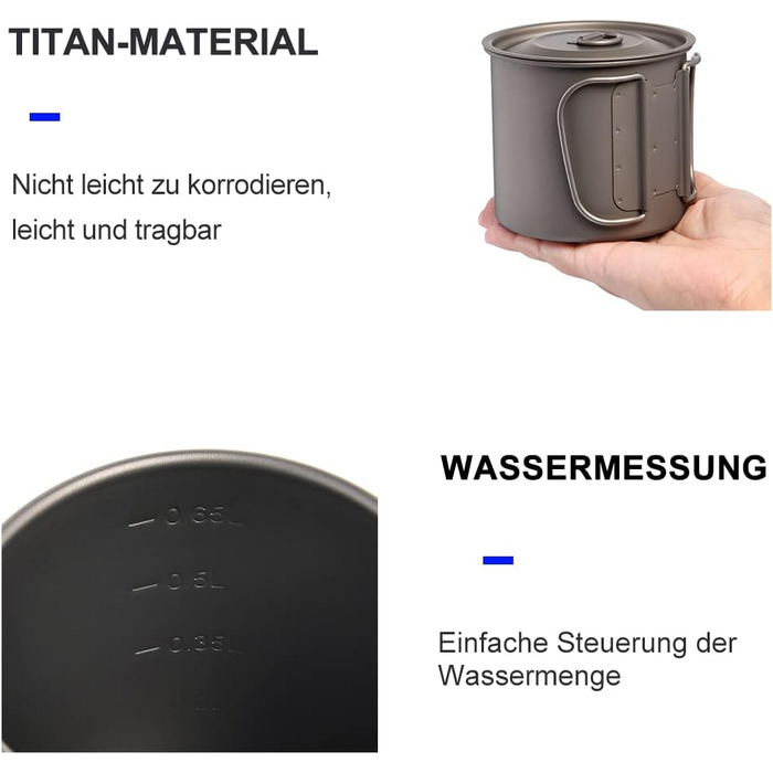 Титанова кружка Widesea 600 мл з foldable ручкою для кемпінгу та пікніків на природі