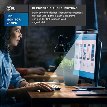 LED-лампа для монітора CSL Screenbar USB з пультом, регулювання яскравості, 3 колірні температури, захист очей, поворотна