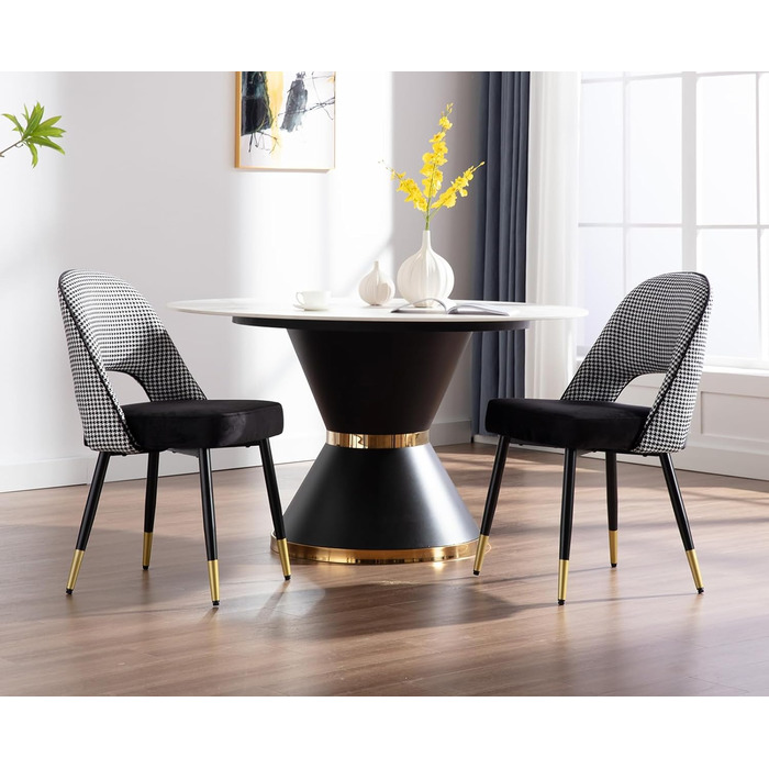 Чайр'юс: Набір з 2-х сучасних м'яких крісел з велюру для вітальні/кухні, без підлокітників, з металевим каркасом (Чорний)