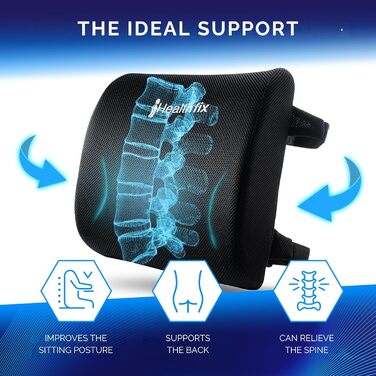 Ергономічна подушка під поперек Healthfix з ефектом пам'яті для офісного стільця, авто та дивана (розмір Medium, 70-90 кг)