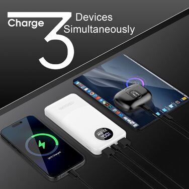 Порти, світлодіодний, для Harmony, iOS, Android (білий), 10000mAh, 22.5W PD QC 3.0, USB C, 3