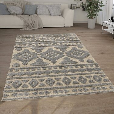 Домашній килим Paco з високим ворсом для вітальні, кошлатий 3D, вінтажний вид в стилі етно-бохо, м'який, розмір колір (60x100 см, сірий 3)