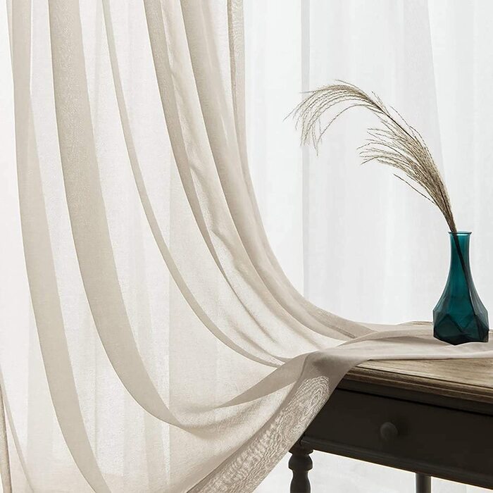 Прозорі завіси з вуалі TOPIC з вушками, прозорі марлеві шарфи з вушками для вітальні, спальні, 245 см x 140 см (HxB) (140 x 145 см, світло-бежевий)
