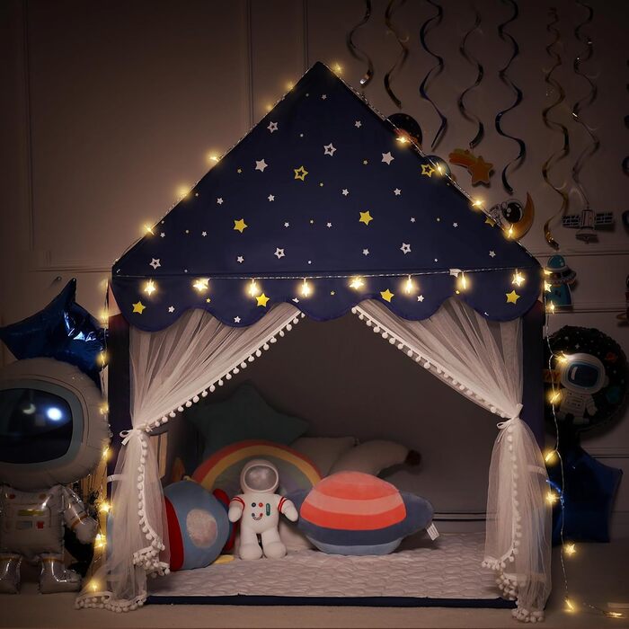 Дитяче намет-будиночок Wilwolfer з килимком для малюків: Принцесин будиночок для дівчаток та хлопчиків - Великий намет для гри в приміщенні та на вулиці - Ідеальна іграшка для дітей (Блакитний з килимком)