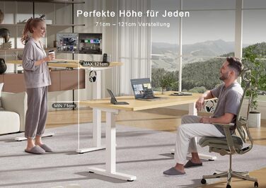 Електричний підйомний стіл Devoko 180x80 см, ергономічний комп'ютерний стіл для роботи сидя-стоячи з подвійним мотором, пам'яттю та USB-C (Дуб/Білий)