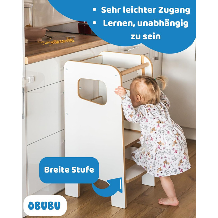 Дерев'яний навчальний столик-сходинка Montessori для дітей з бічною перегородкою – білий, безпечний та стійкий, регульована висота, з блокуванням, сучасний дизайн Model 4