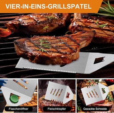 Набір барбекю 4 шт. з нержавіючої сталі: інструменти для гриля, аксесуари для барбекю, подарунок для чоловіків, набір у кейсі для дачі та кемпінгу