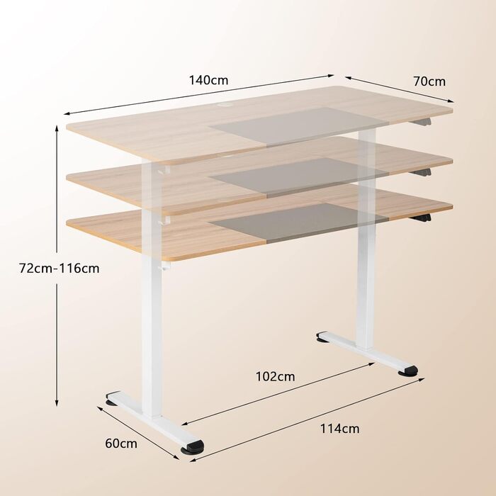 Стіл електричний COSTWAY 140x70 см, регульований по висоті, з механізмом зупинки (дуб)