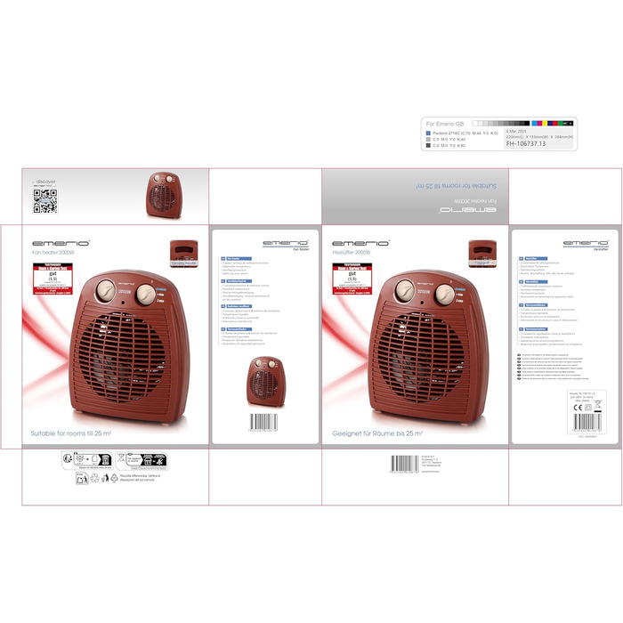 Портативний обігрівач Emerio FH-106737.2 Note 1.5, 2000 Вт, 20 м², 2 режими нагріву + вентилятор, термостат, коричневий