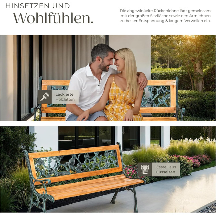 Гарна лавка для саду Tectake на 2 місця, з дерева, у стилі кантрі, для тераси, балкона або саду. Розміри: 119,5 x 62 x 83 см (модель 'Michaela')