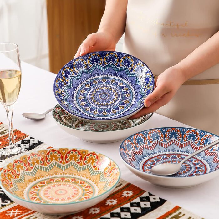 Тарілки для супу з тюльпанів vancasso Porcelain, Набір з 4 шт. , Ø 21,5 см, 700 мл, різнокольорові (8 шт. )