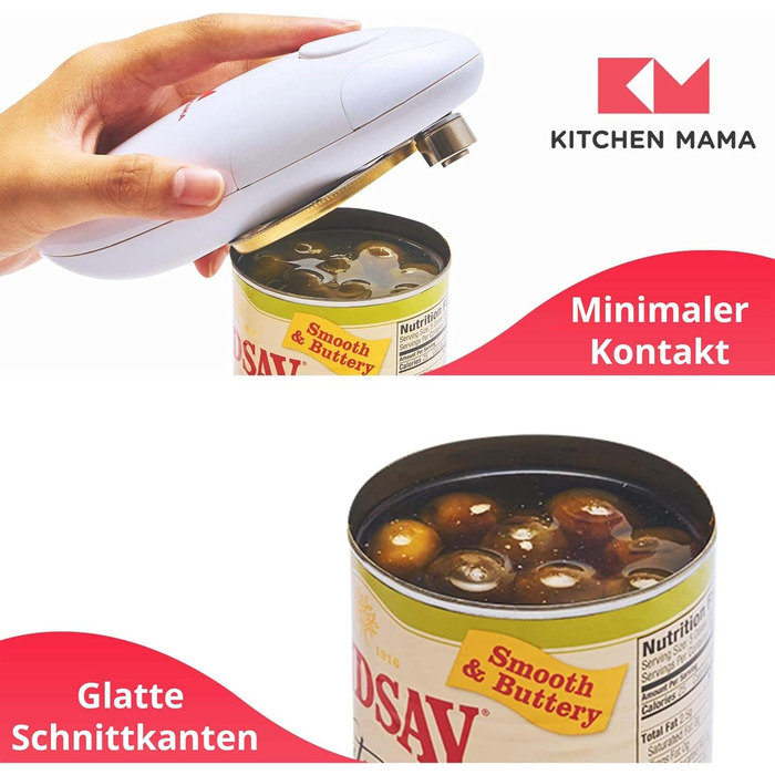 Електричний відкривач банок Kitchen Mama 2.0: автоматичний, бездротовий, з гладкою кромкою, безпечний для харчових продуктів