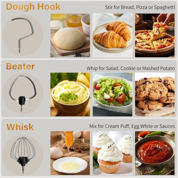 Кухонна машина-міксер з двома чашами 2.5L+3L, 10 швидкостей, 1500W, з набором аксесуарів для випічки та приготування їжі