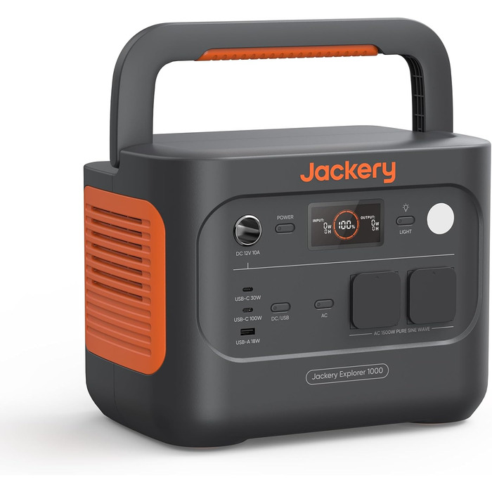 Портативна електростанція Jackery Explorer 1000 v2, LiFePO4 1070 Втгод, 1500 Вт змінного струму/100 Вт USB-C, швидка зарядка за 1 годину