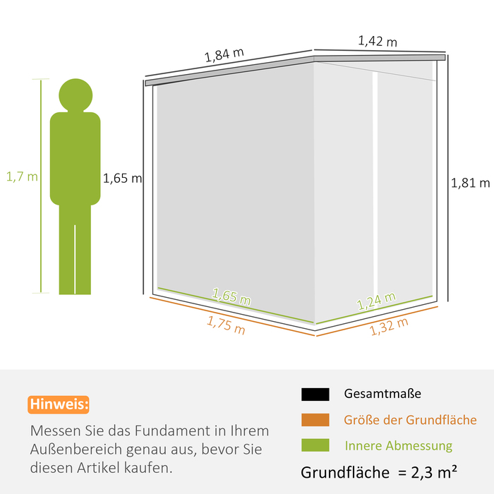 Outsunny Металева споруда 2,3м² 142x184x181см. Сховище для інструментів з фундаментом, похилим дахом, вікном, замикаючимся дверима, рукавичками, стійке до погодних умов. Садовий будиночок для саду, заднього двору, сірого кольору. | Aosom