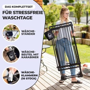 MONDHEIM® Сушарка для білизни XXL Teleskop 26м | Розкладна, з поперечиною, для балкону/тераси
