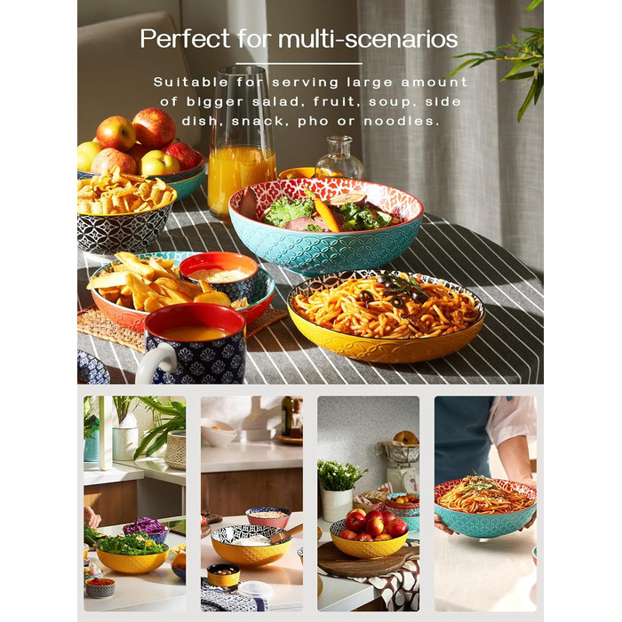 Салатник DOWAN 2000 мл, 2 шт., Ø24.1 см, порцеляновий, для пасти, мікрохвильовий, посудомийна машина, штабельований, різнокольоровий