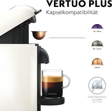 Кавомашина Nespresso Vertuo Plus Krups, автоматичне розпізнавання капсул, білий колір, XN9031