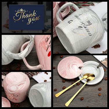 Набір кавових чашок для пари: подарунок на весілля, заручини, для наречених, 370 мл, кераміка-мрамор, овальні