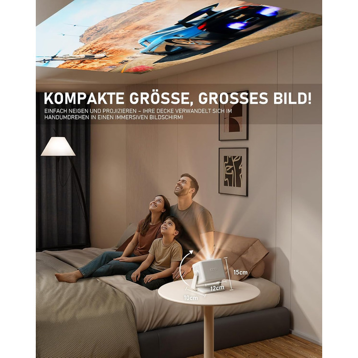 Міні проєктор Smart Beamer A-27000L: Full HD 1080P, WiFi6, Bluetooth, Netflix, 4K, Автофокус, для дому та на вулицю